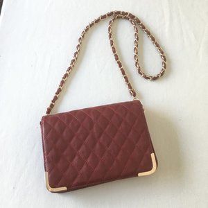 Jizdane Oxblood Burgundy Chain Strap Quilted Bag.